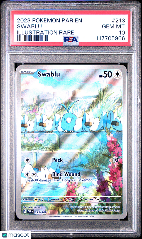 2023 Pokemon Par EN-Paradox Rift Swablu #213 Illustration Rare PSA 10