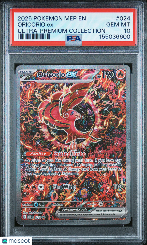 2025 Pokemon Mep EN-Me Black Star Promo Oricorio EX #024 Ultra-Premium Collection PSA 10
