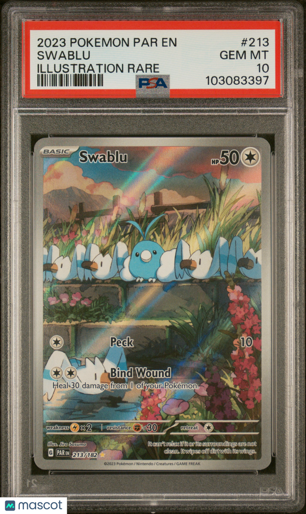 2023 Pokemon Par EN-Paradox Rift Swablu #213 Illustration Rare PSA 10