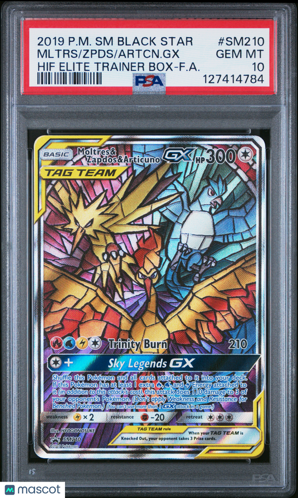 2019 Pokemon SM Black Star Promo Artcn. GX Zpds Mltrs #SM210 Hif Elite Trainer Box-F.A. PSA 10