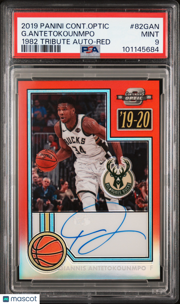 2019 Panini Contenders Optic 1982 Tribute Autographs G. Antetokounmpo #82GAN Red PSA 9