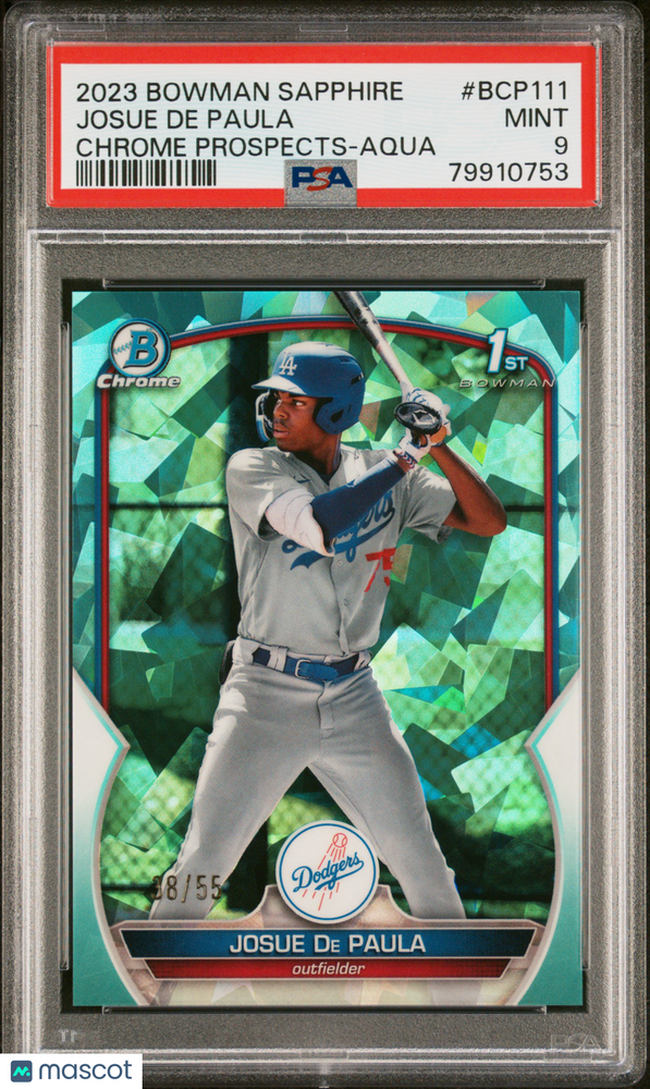 2023 Bowman Sapphire Edition Chrome Prospects Josue De Paula #BCP111 Aqua PSA 9