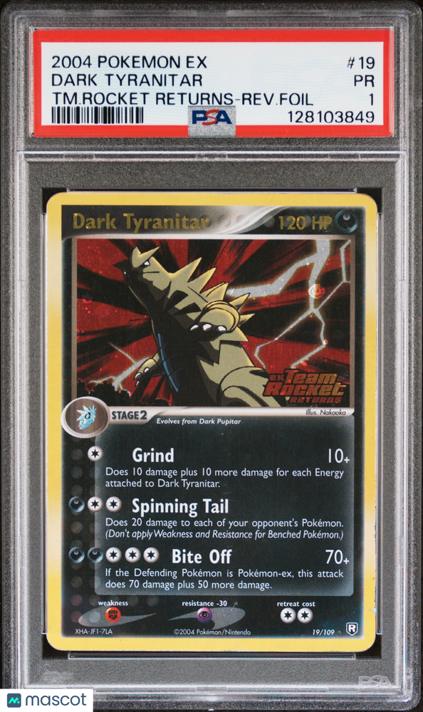 2004 Pokemon EX Team Rocket Returns Dark Tyranitar #19 TM.Rocket Returns-Rev.Foil PSA 1