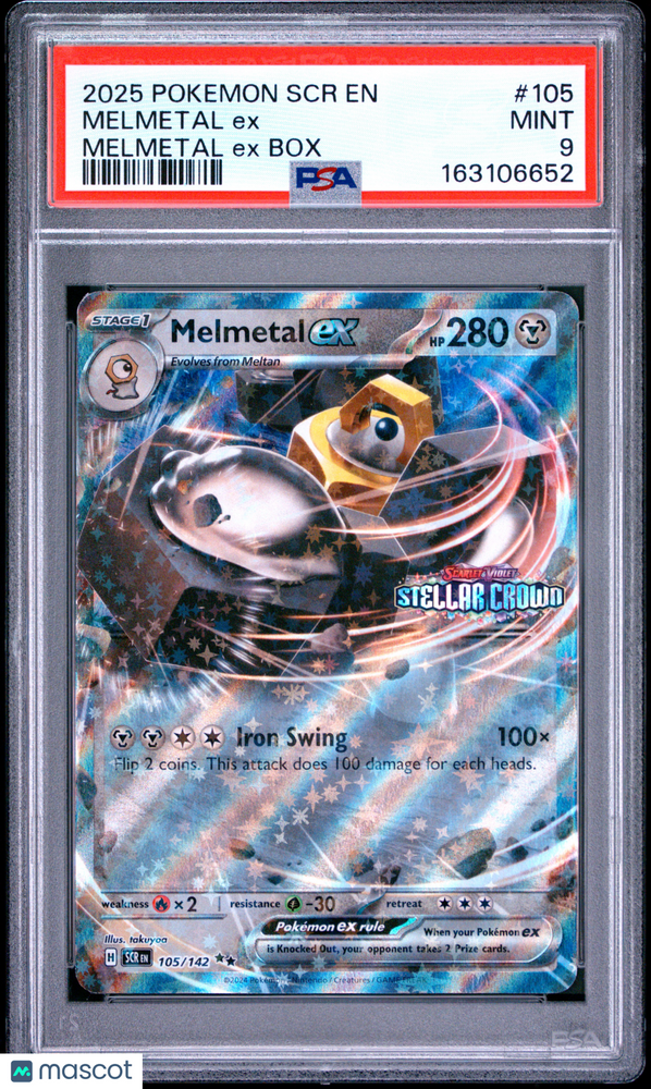 2025 Pokemon SCR EN-Stellar Crown Melmetal EX #105 Melmetal EX Box PSA 9