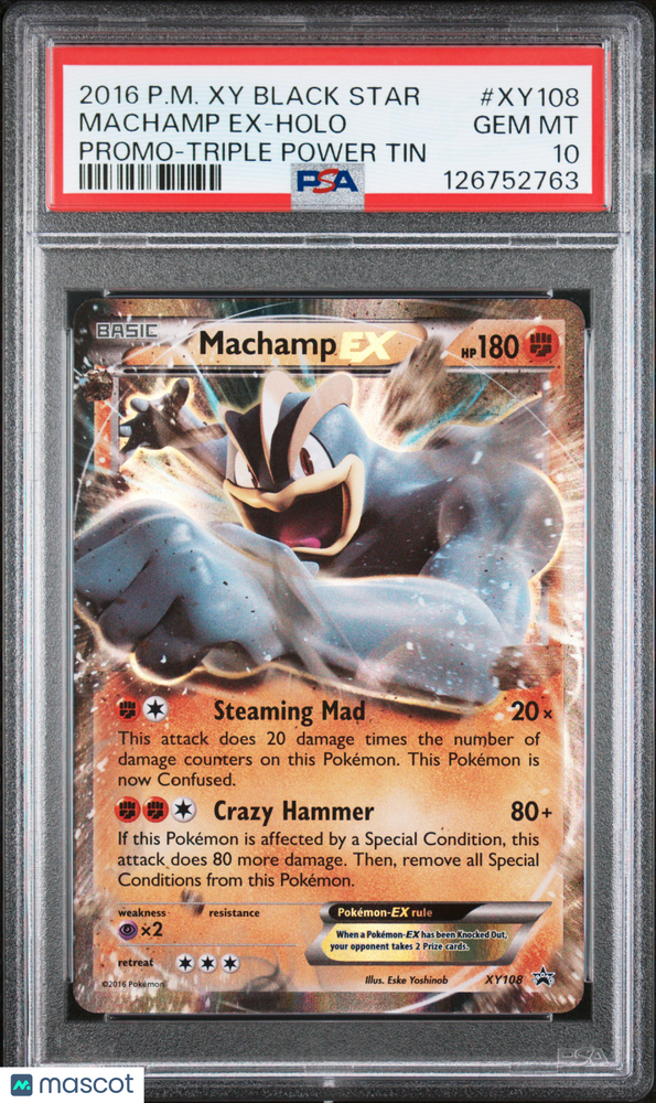 2016 Pokemon Xy Black Star Promo Machamp EX #XY108 Promo-Triple Power Tin PSA 10