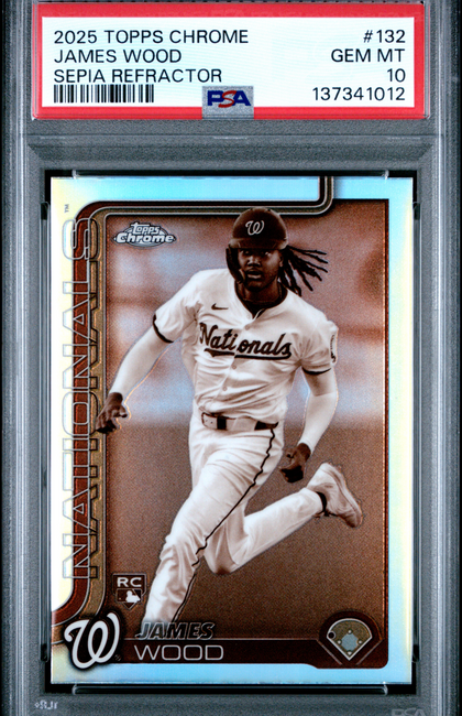 2025 Topps Chrome James Wood #132 Sepia Refractor PSA 10