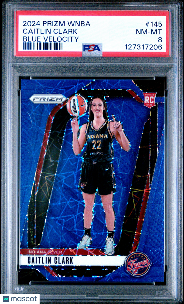 2024 Panini Prizm WNBA Caitlin Clark #145 Blue Velocity PSA 8