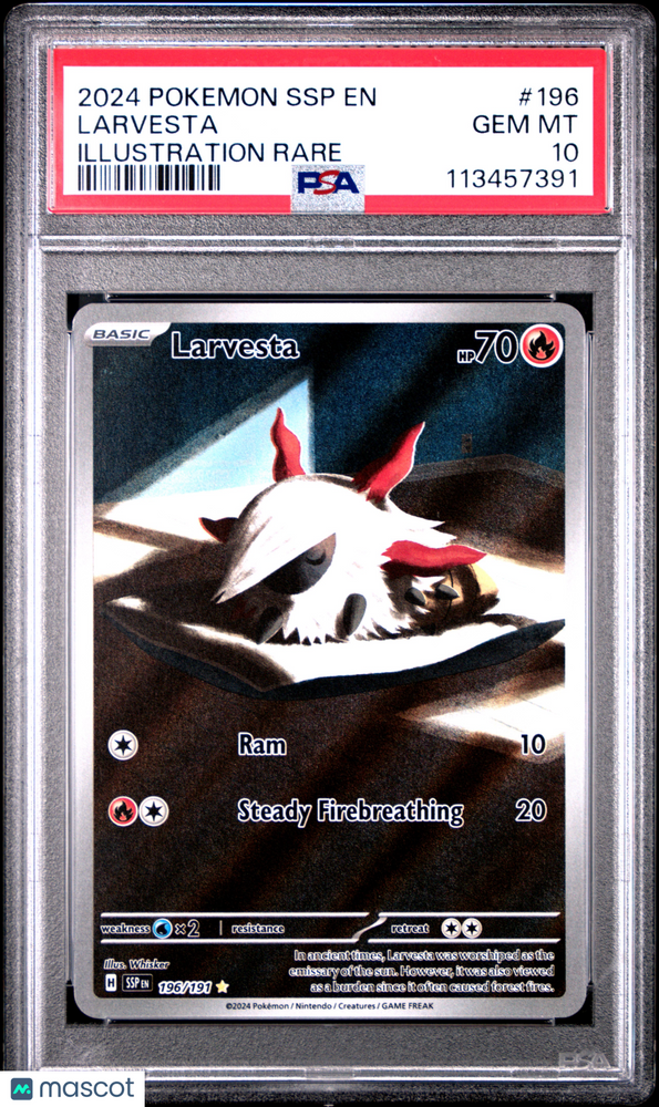 2024 Pokemon SSP EN-Surging Sparks Larvesta #196 Illustration Rare PSA 10