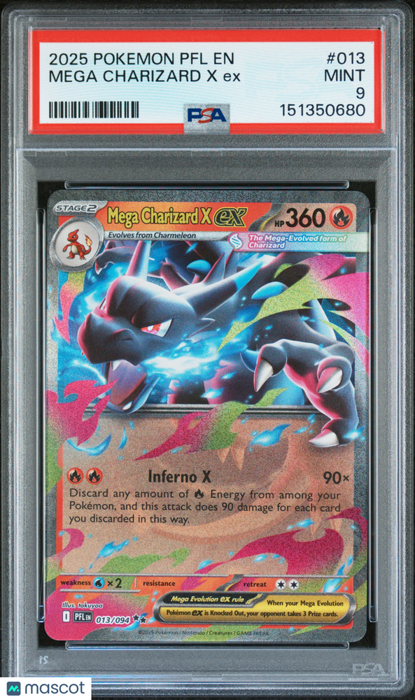 2025 Pokemon PFL EN-Phantasmal Flames Mega Charizard X EX #013 PSA 9